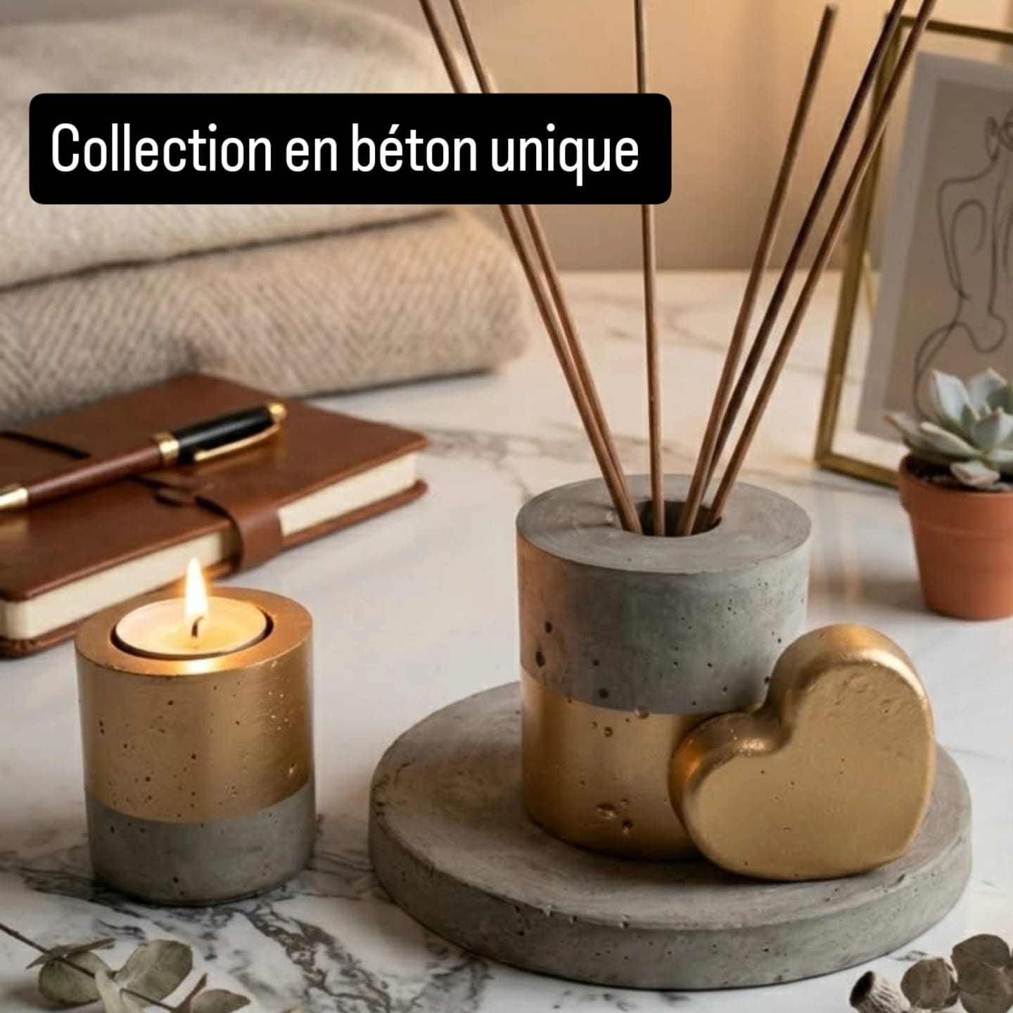Concrete Candle & Diffuser Tray Set