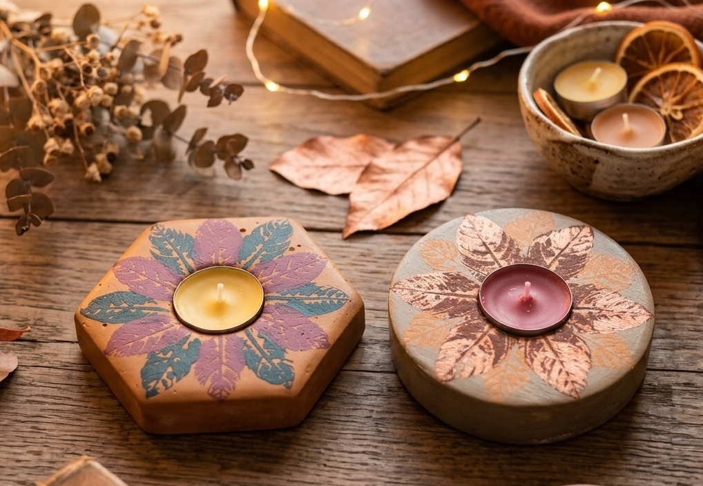 Painted Concrete Tealight Holders Set