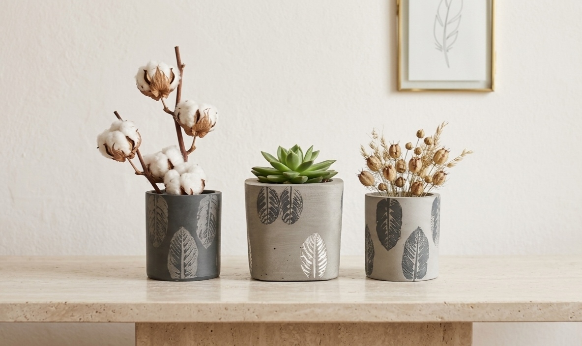 Botanical Concrete Planters Trio