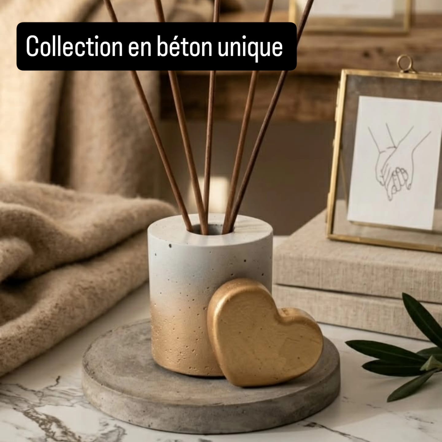 Concrete Diffuser with Heart Ornament