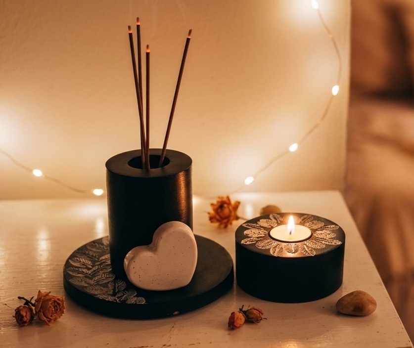 Black Concrete Diffuser & Tealight Set