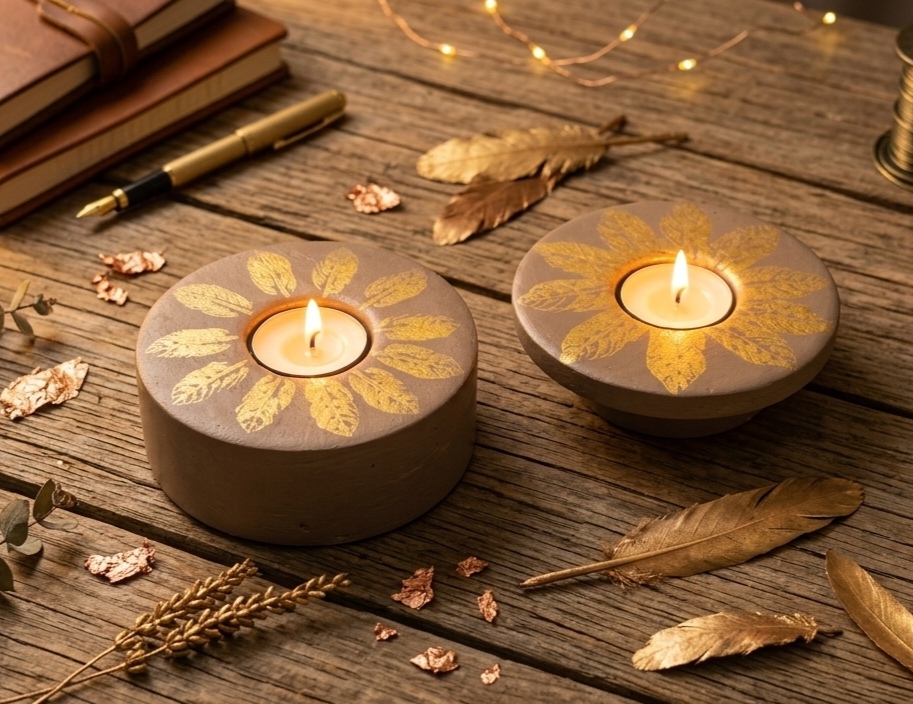 Round Leaf Motif Tealight Holders Set