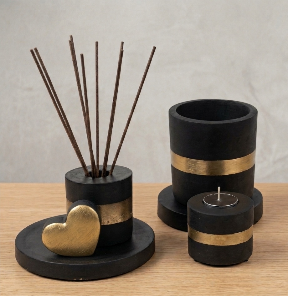 Black & Gold Concrete Diffuser Set