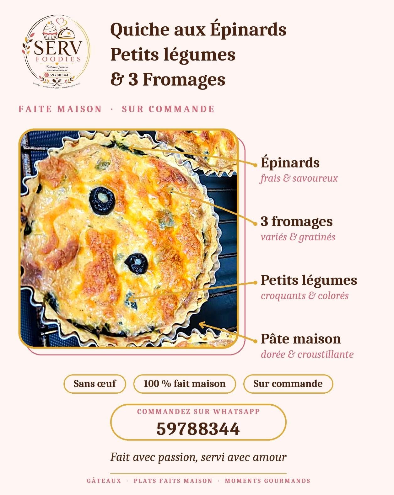 Spinach, Vegetables & 3-Cheese Quiche