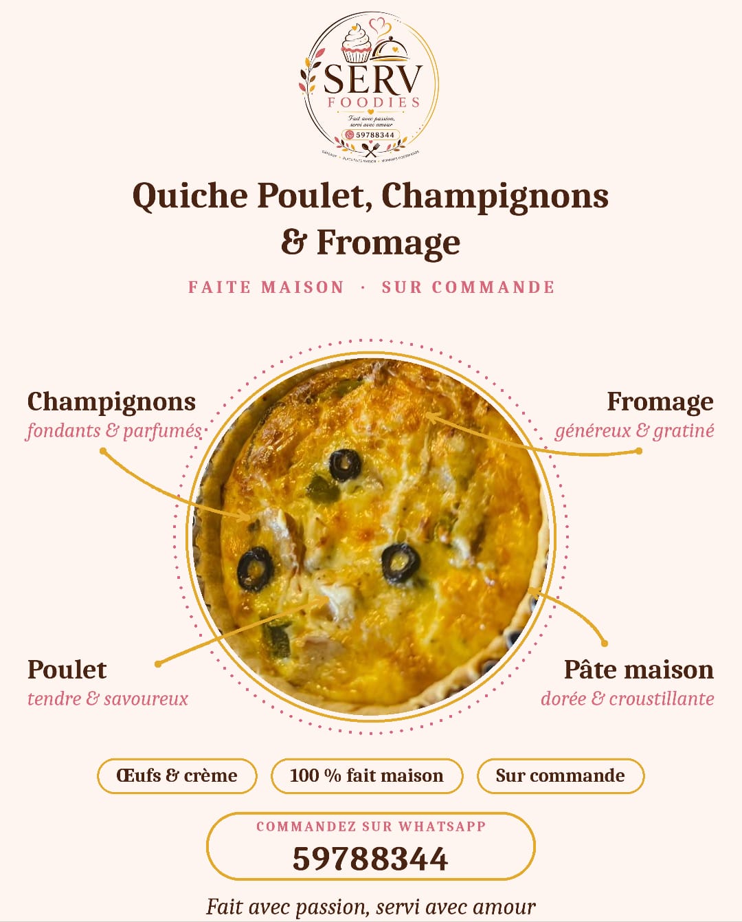 Chicken, Mushroom & Cheese Quiche